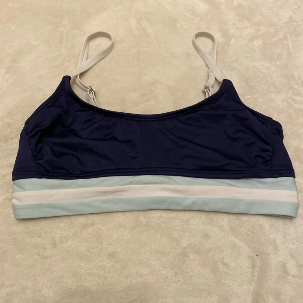 Kona Sol Navy and White and Light Blue Striped Bikini Top